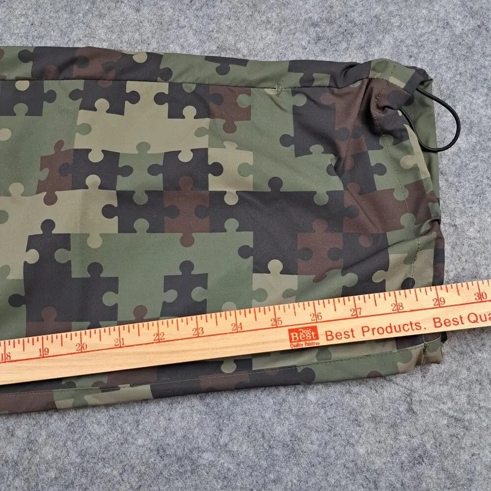 Dime Pants Mens Large Green Brown Puzzle Camo Track Zip Pockets Skate Outdoors